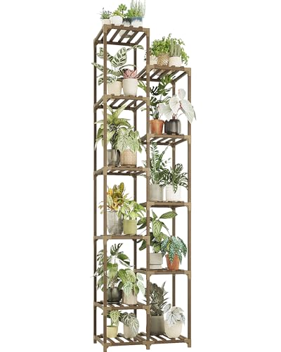 Bamworld Plant Stand Indoor Outdoor 11 Tier Tall Large Wood Plant Shelf - color: Brown, size: 11 Tiers - Standard