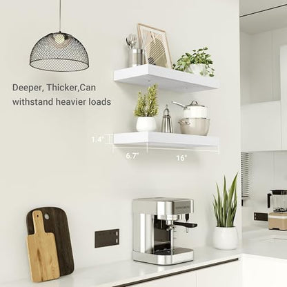 Vivelove Floating Shelves for Wall Mounted 16 inch Set of 2, White - color: White, size: 16”wx6.7”dx1.4”h