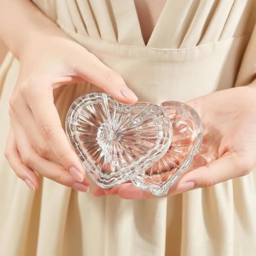 KANPURA Clear Glass Heart-Shaped Jewelry Box, Cute Trinket Box with Lid - color: Clear
