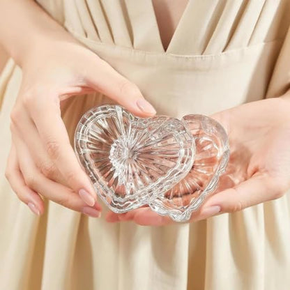KANPURA Clear Glass Heart-Shaped Jewelry Box, Cute Trinket Box with Lid - color: Clear