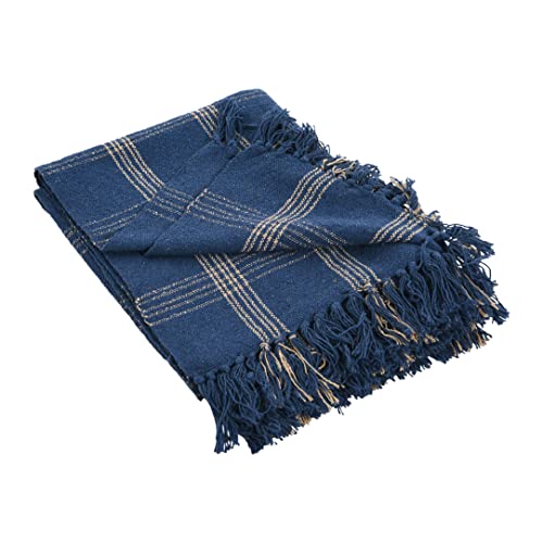 Creative Co-Op Recycled Cotton Blend Throw Blanket with Fringe, Blue Plaid - color: Blue, size: One Size