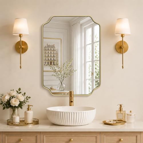 Besdomus Gold Modern Bathroom Mirror: 22"x30" Minimalist Vanity Wall Mirror - color: Gold, size: 30"L x 22"W
