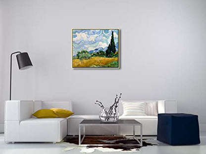 Wieco Art Framed Canvas Art Wheat Field with Cypresses by Van Gogh Impressionist Landscape oil Paintings Canvas Prints Artwork Wall Art for Living Room Home Office Decorations - size: 24"L x 20"W