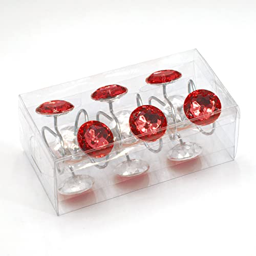 Crystal Diamond Round Shower Curtain Hooks Rings for Bathroom,Red,12PCS - color: Red