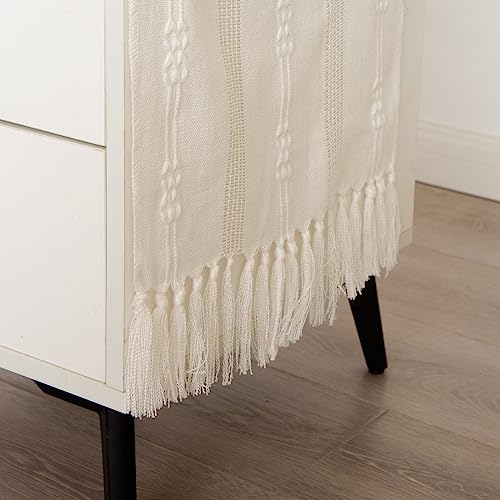 Rustic Small Boho Ivory Linen Style Table Runner 14x36 Inches - style: Ivory