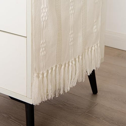 Rustic Small Boho Ivory Linen Style Table Runner 14x36 Inches - style: Ivory