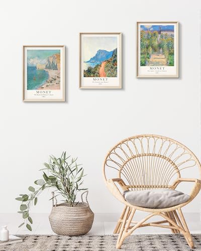 HesenDot Framed Wall Art, Claude Monet Landscape Canvas Prints Set - color: Framed Monet Impressionism, size: 16"L x 12"W