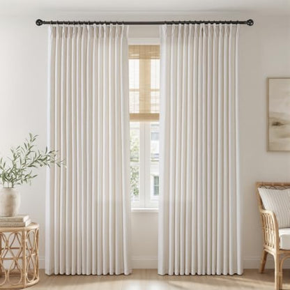 Semi Sheer Pinch Pleated Linen Curtains for Living Room 90 Inches, Natural - color: Natural, size: 40"W x 90"L (Pack of 2)