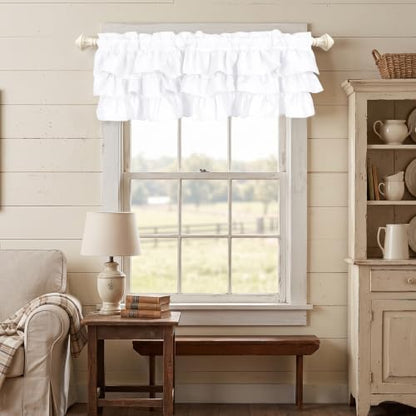 FUANGUI Ruffled Valance Curtain 42" W x 18" L Pleated Kitchen Valance - color: White, size: 42"W x 18"L (Pack of 1)