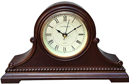 Mantel Clocks, Battery Operated, Silent Wood Mantle Clock with Westminster Chimes On The Hour, Solid Wooden Shelf Decorative Chiming Table Clock, 9" x 16" x 3" - color: Walnut - Roman Numerals