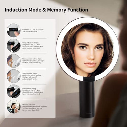 AMIRO 9"LED Makeup Mirror with 10X Magnification,3Colors&6 Brightness,Black - color: Black