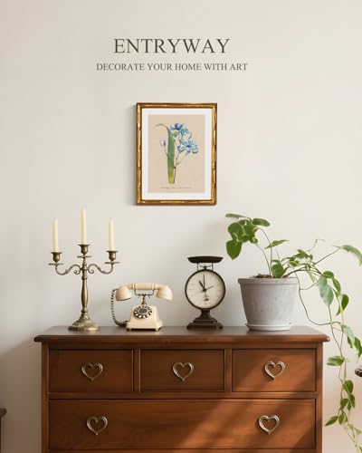 InSimSea Gold Bamboo Framed Wall Art, Blue Iris Botanical Prints, 11x14In - color: Blue Iris