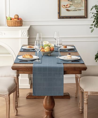 Linen Textured Table Runner, Blue Table Runners 36 Inches Long - color: Blue, size: 13×36 Inch