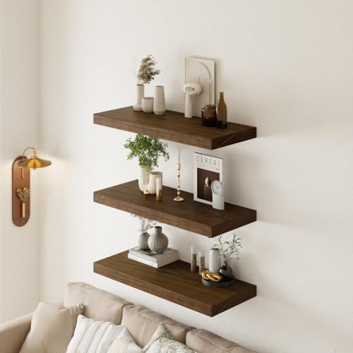 36" Extra Deep Floating Shelves, Set of 3, Walnut Wood - color: Walnut, size: 3T36IN
