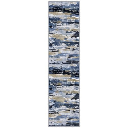 Abstract Washable Runners for Hallway 3x10 Runner Rug Non Slip - color: Navy / Blue / Taupe, size: 3' x 10' (Runner)