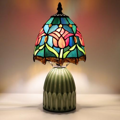 Tiffany Stained Glass Mushroom Table Lamp 12.5 Inch -Blue Red Tulips - color: Blue Red Tulips