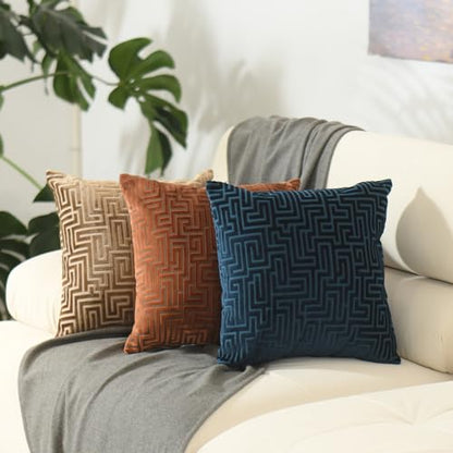 HPUK Geometric Cut Velvet Throw Pillow Covers 18x18 Inch, Set of 2 - color: Cut - Orange