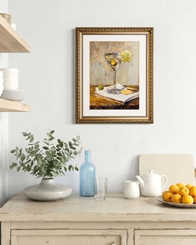 VIYYIEA Gold Framed Martini Wall Art Cocktail Canvas Painting, 13×16 Inch - color: Martini Still Life, size: 16"L x 13"W
