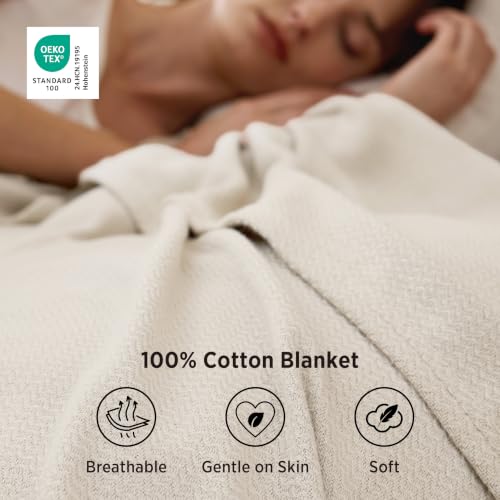 Bedsure 100% Cotton Blanket, Herringbone Weave, King, Linen Beige - color: 01 - Linen Beige, size: King
