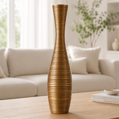 Leewadee Large Floor Vase 20 inches Polyresin for Pampas Grass, Dried Flowers - color: Gold, size: 20 inches