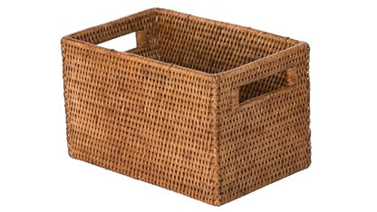 KOUBOO La Jolla Rattan Shelf Handles, Small, Honey-Brown Storage Basket,