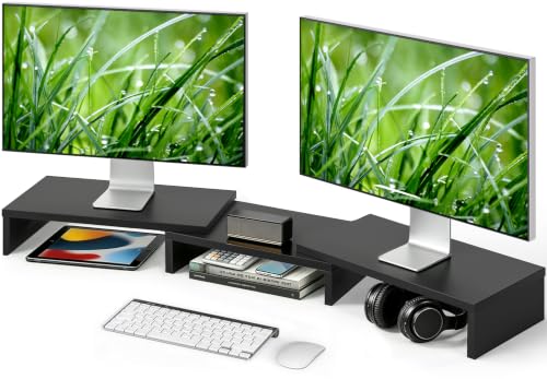 TAVR Monitor Stand Riser, Office Desktop Organizer Stand for 2 Monitors - color: Black