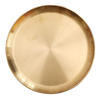 Round Brass Tray,Small Gold Decorative Tray Metal Storage Organizer Tray for Modern Home,Matte Brass Finish (34cm/13.4inch) - size: 13.4"