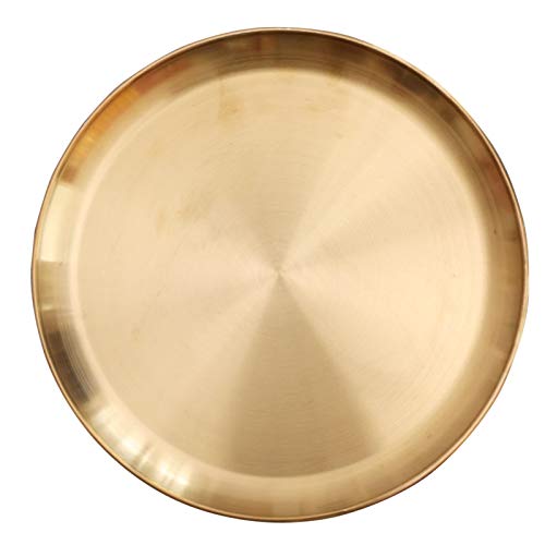 Round Brass Tray,Small Gold Decorative Tray Metal Storage Organizer Tray for Modern Home,Matte Brass Finish (34cm/13.4inch) - size: 13.4"