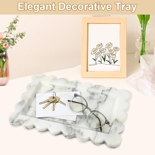 100% Marble Vanity Tray for Bathroom Counter, Kitchen, Coffee 11.8" - color: Calacatta White