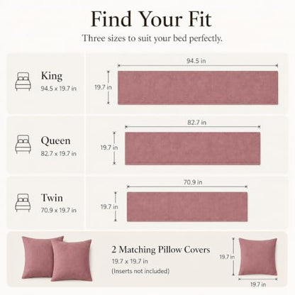 Solid Bed Runner Set,2 Pillow Covers,Dusty Rose,70.9x19.7in - color: Dusty Rose, size: Twin/Twin XL