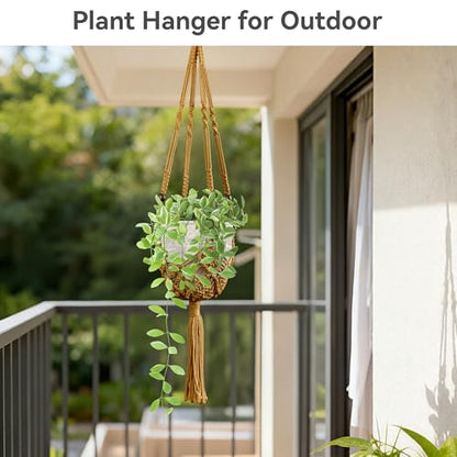 USLAI Macrame Plant Hanger, for Up to 6.5 Inch Pots, 35 Inch, Tan, 2 Pack - color: 35+35 Inch - Tan