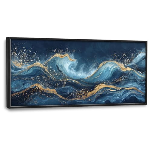 Lovira Abstract Blue Gold Wave Large Wall Art Aesthetic Canvas Wall Decor Pictures Prints Painting Framed Modern Artwork Home Decorations for Living Room Bedroom Bathroom Office 30"x60" - color: Abstract Blue Wave, size: 60"L x 30"W