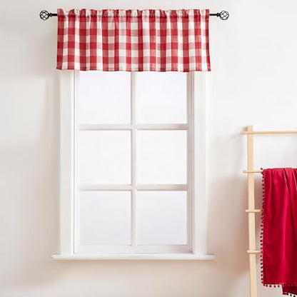 Red Check Kitchen Tier Curtains Small Short Semi Sheer Café Curtains 27x24" - color: Red and White, size: 24"W x 24"L (Pack of 2)