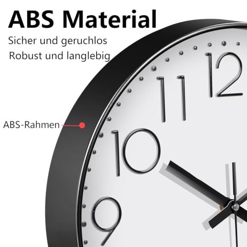 Silent Wall Clocks Battery Operated 8 Inch, Analog Wall Clock with Oversized Number Tempered Glass Clock Face, Black Quartz Non Ticking Wall Clocks for Living Room Bedroom Kitchen Office - color: White, size: 8 Inch