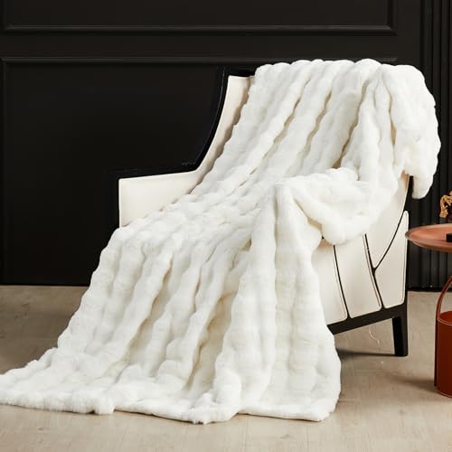 SAPHREAS Faux Fur Throw Blanket for Couch, Fluffy Fuzzy Bubble Blanket for Sofa Bed Living Room, Decor Soft Cozy Gifts for Women Men, 60x80” Cream White - color: Cream White, size: Twin(60"x80")