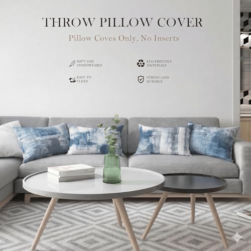 Modern Abstract Throw Pillow Covers 12x20, Blue & Grey Set of 4 - color: Blue and Grey, size: 20" x 12" (Pack of 4)