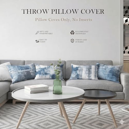 Modern Abstract Throw Pillow Covers 12x20, Blue & Grey Set of 4 - color: Blue and Grey, size: 20" x 12" (Pack of 4)