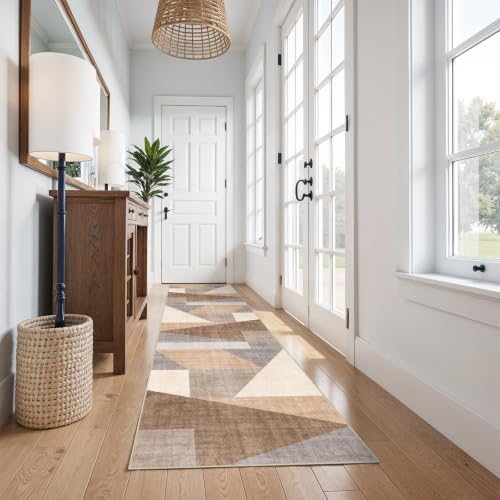 3x12 Washable Geometric Runner Rug - Non-Slip Modern Hallway Rugs Tan Beige - color: Tan Beige, size: 3' x 12' (Rectangular)