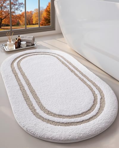DEXI Oval Bath Mats for Bathroom Non Slip, 43x24 Absorbent Bath Mat, Beige - color: Beige, size: 43" X 24" (Oval)