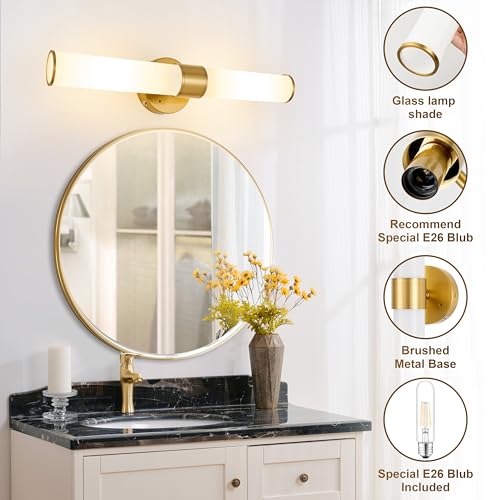 Gold Battery Operated Wall Sconces Set of 2 with White Glass Lamp Shade - color: Gold（White Glass）