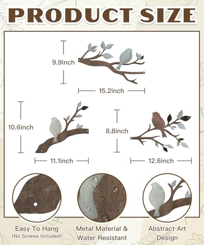 Putuo Decor Birds Branch Metal Wall Art Set Rustic Botanical Wall Decor Songbirds Leaves Neutral Nature Artwork for Living Room, Bedroom, Hallway, Entryway - color: Birds Branch Sign