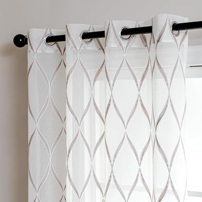 SLEEP ZONE Sheer Curtains for Living Room and Bedroom, Embroidered Sheer Curtains White Sheer Curtain 52 × 84 inches Long of 2 Panels, Off-White Waves - color: White Waves, size: 52"W×84"L