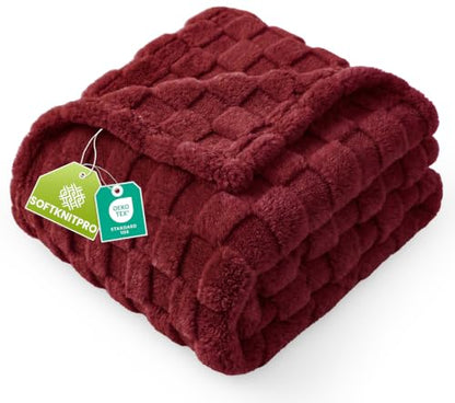 Utopia Bedding Plush Checkered Fleece Blanket Burgundy Queen, 90x90 Inch - color: Burgundy, size: Queen