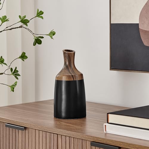 Milo Kande Carafe Modern Two Tone Tabletop Vase - Black and Walnut - Large or Small (Small)