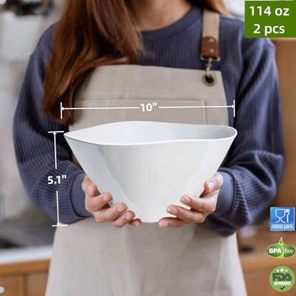 10" Salad Bowls, 114 oz. Unbreakable Plastic Serving Bowls for Salads, Fruits, Entertaining, Dinner Parties, Microwave & Dishwasher Safe, BPA-free, Set of 2
