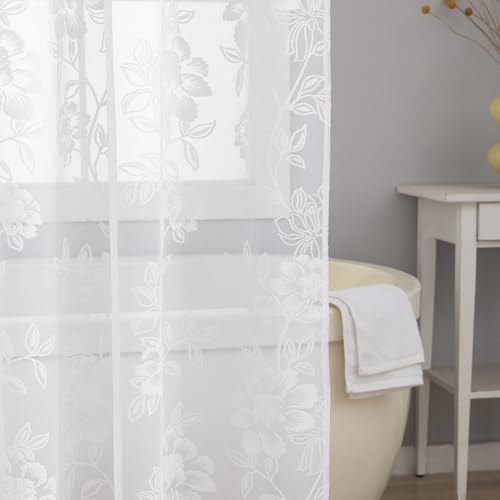 White Floral Lace Stall Shower Curtain with Valance 36x72 Inch 1 Panel - color: White, size: 36"W x 72"L (Pack of 1)