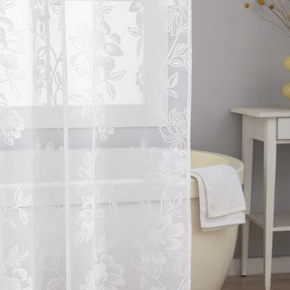 White Floral Lace Stall Shower Curtain with Valance 36x72 Inch 1 Panel - color: White, size: 36"W x 72"L (Pack of 1)