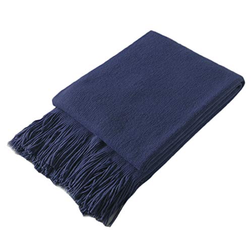 Homiest Navy Blue Knitted Throw Blanket with Fringe, 50x60 Inch - color: Navy Blue, size: 50" x 60"