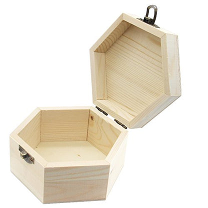 Plain Unfinished Box, Hexagon Unpainted Wooden Jewelry Box DIY Storage Chest Treasure Case (Side Length 2.5" * Height 2.7") - color: Hexagon