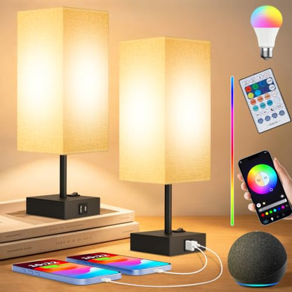 Set of 2 Smart RGB Dimmable Table Lamp Compatible with Alexa&APP&Remote Control - color: Dark Gray, size: 2 Pack